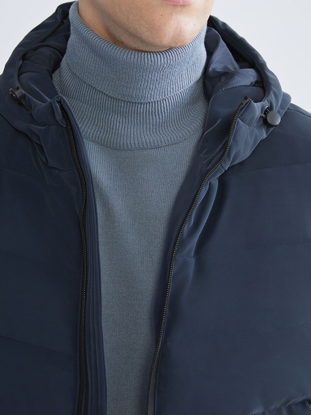 Lacivert Standart Kalıp Kapüşonlu Erkek Şişme Mont-3