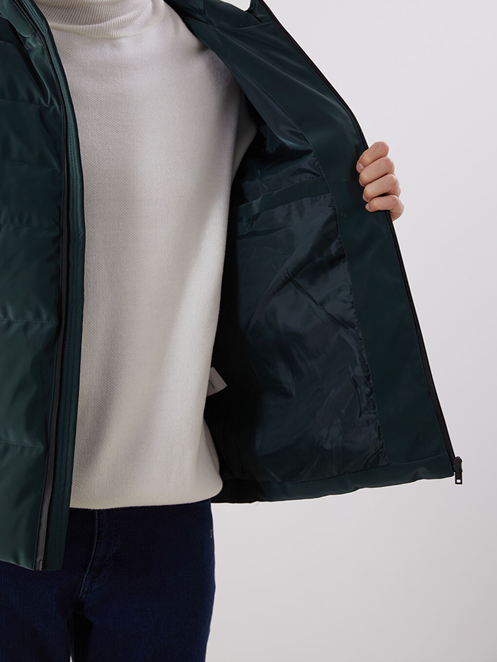 Yeşil Standart Kalıp Kapüşonlu Erkek Şişme Mont-2