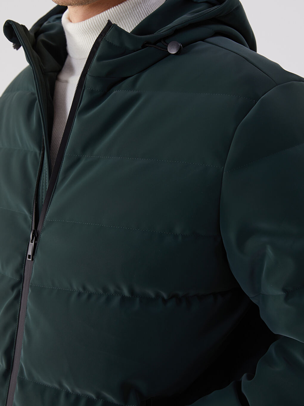 Yeşil Standart Kalıp Kapüşonlu Erkek Şişme Mont-3