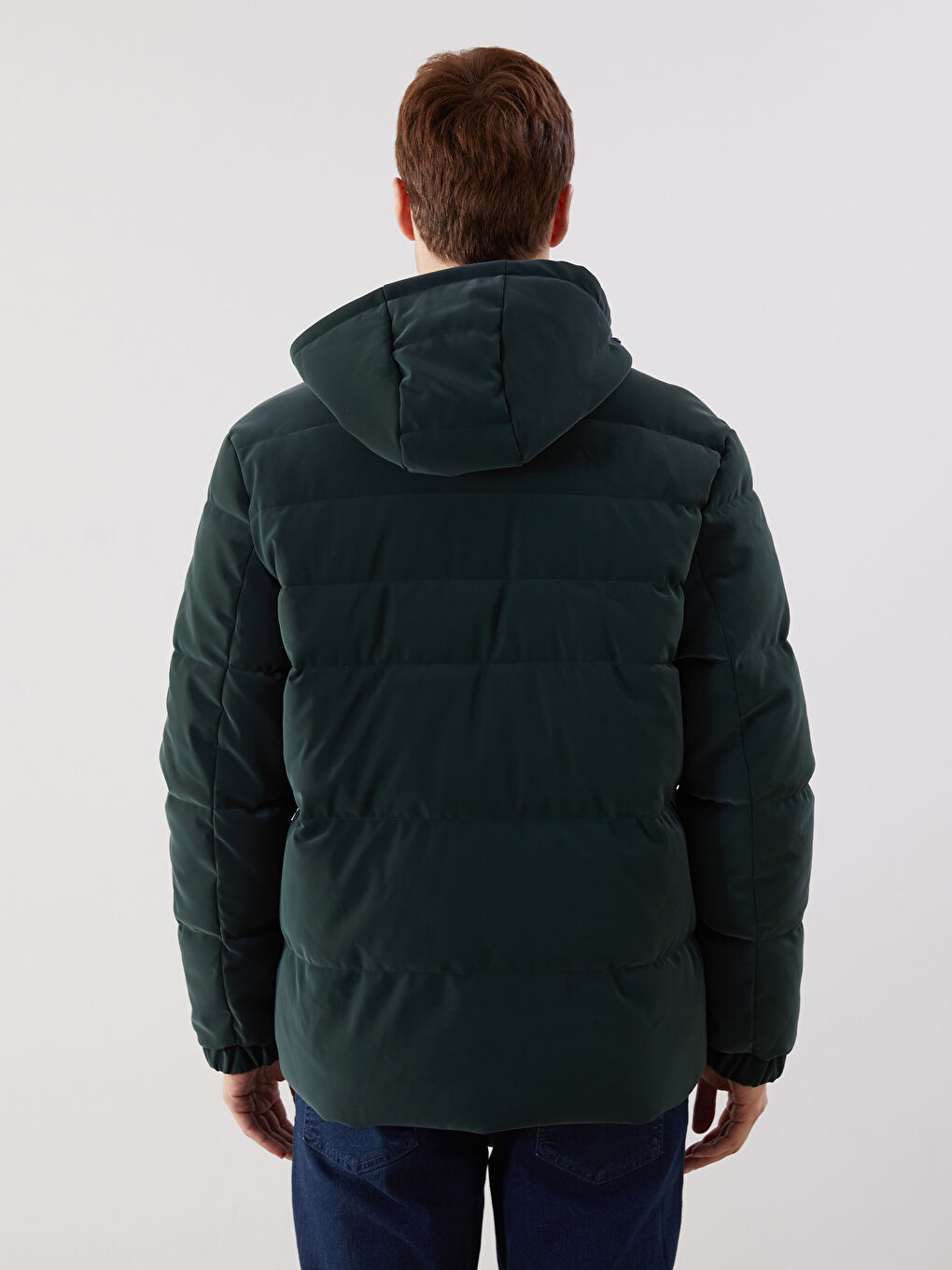 Yeşil Standart Kalıp Kapüşonlu Erkek Şişme Mont-4
