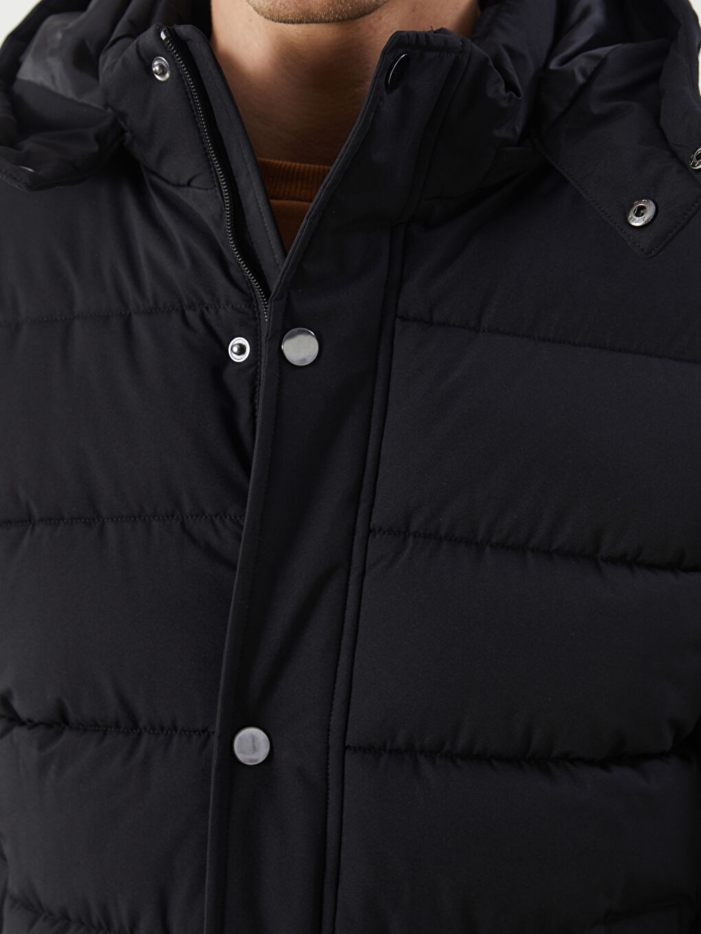 Siyah Standart Kalıp Kapüşonlu Erkek Parka-3