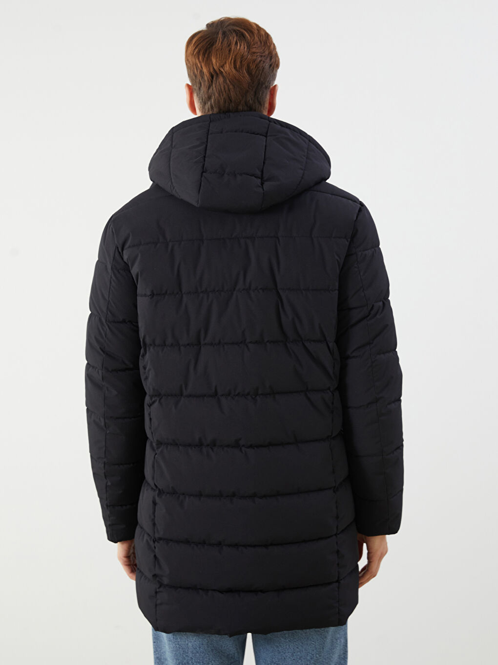 Siyah Standart Kalıp Kapüşonlu Erkek Parka-4