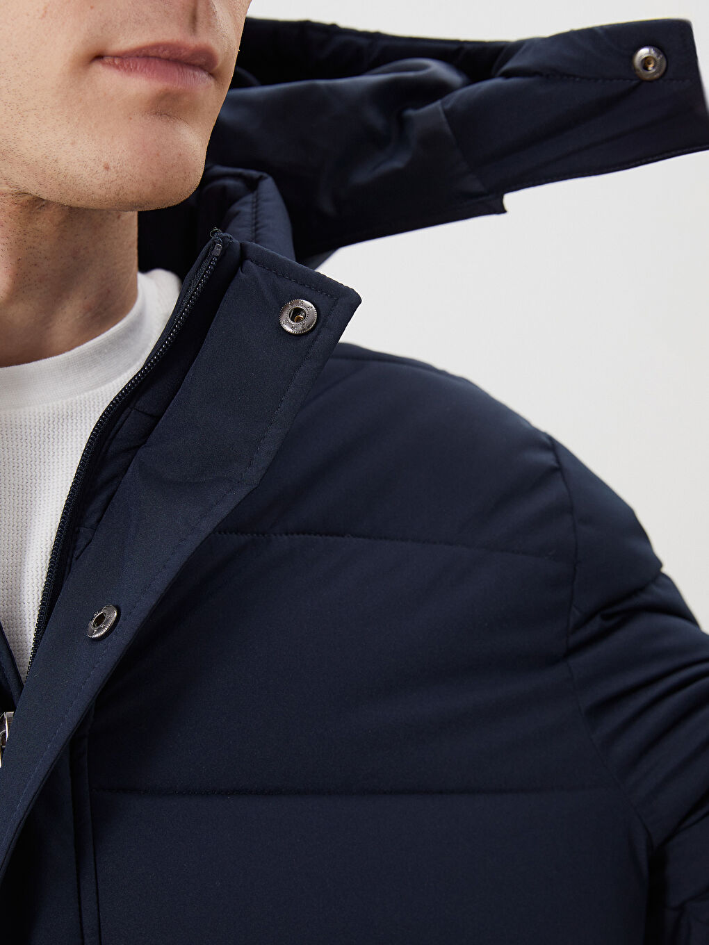 Lacivert Standart Kalıp Kapüşonlu Erkek Parka-2