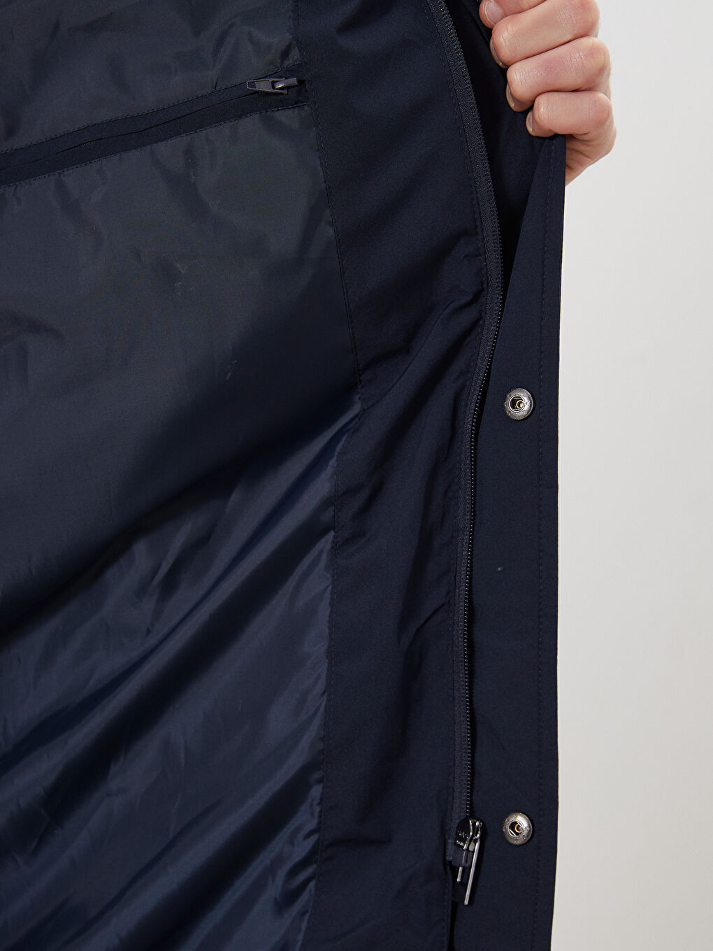 Lacivert Standart Kalıp Kapüşonlu Erkek Parka-4