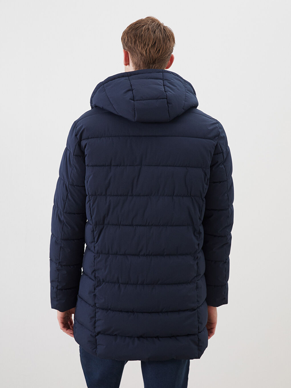 Lacivert Standart Kalıp Kapüşonlu Erkek Parka-5