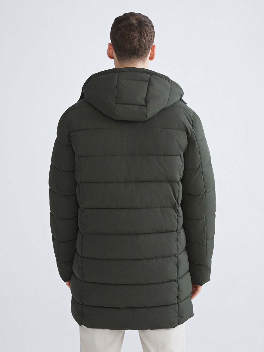 Haki Standart Kalıp Kapüşonlu Erkek Parka-4