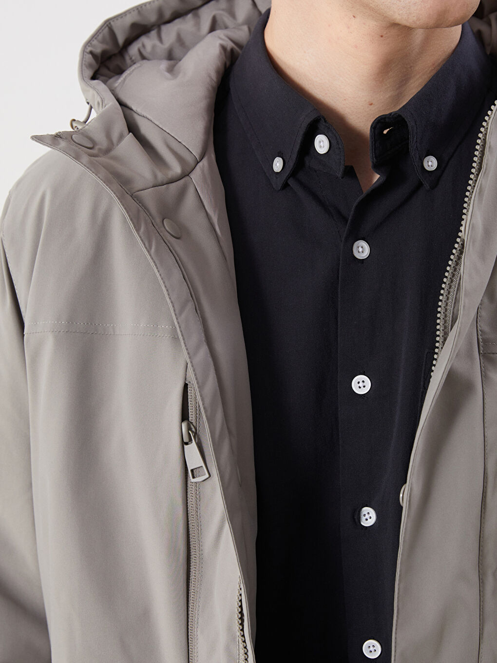 Kahverengi Standart Kalıp Kapüşonlu Erkek Mont-7