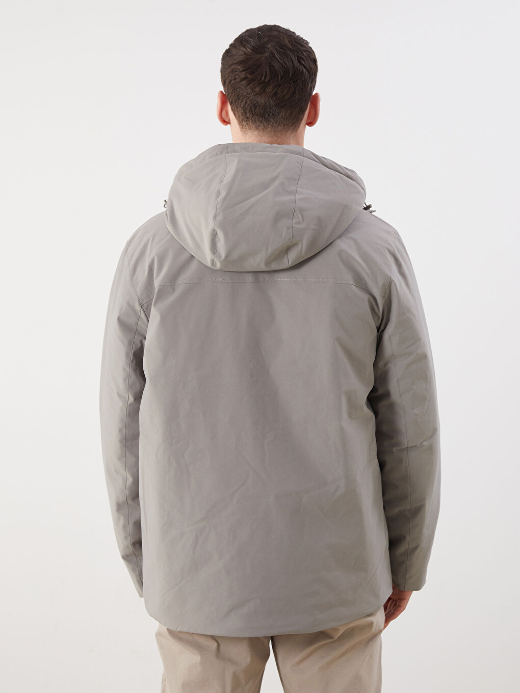 Kahverengi Standart Kalıp Kapüşonlu Erkek Mont-8