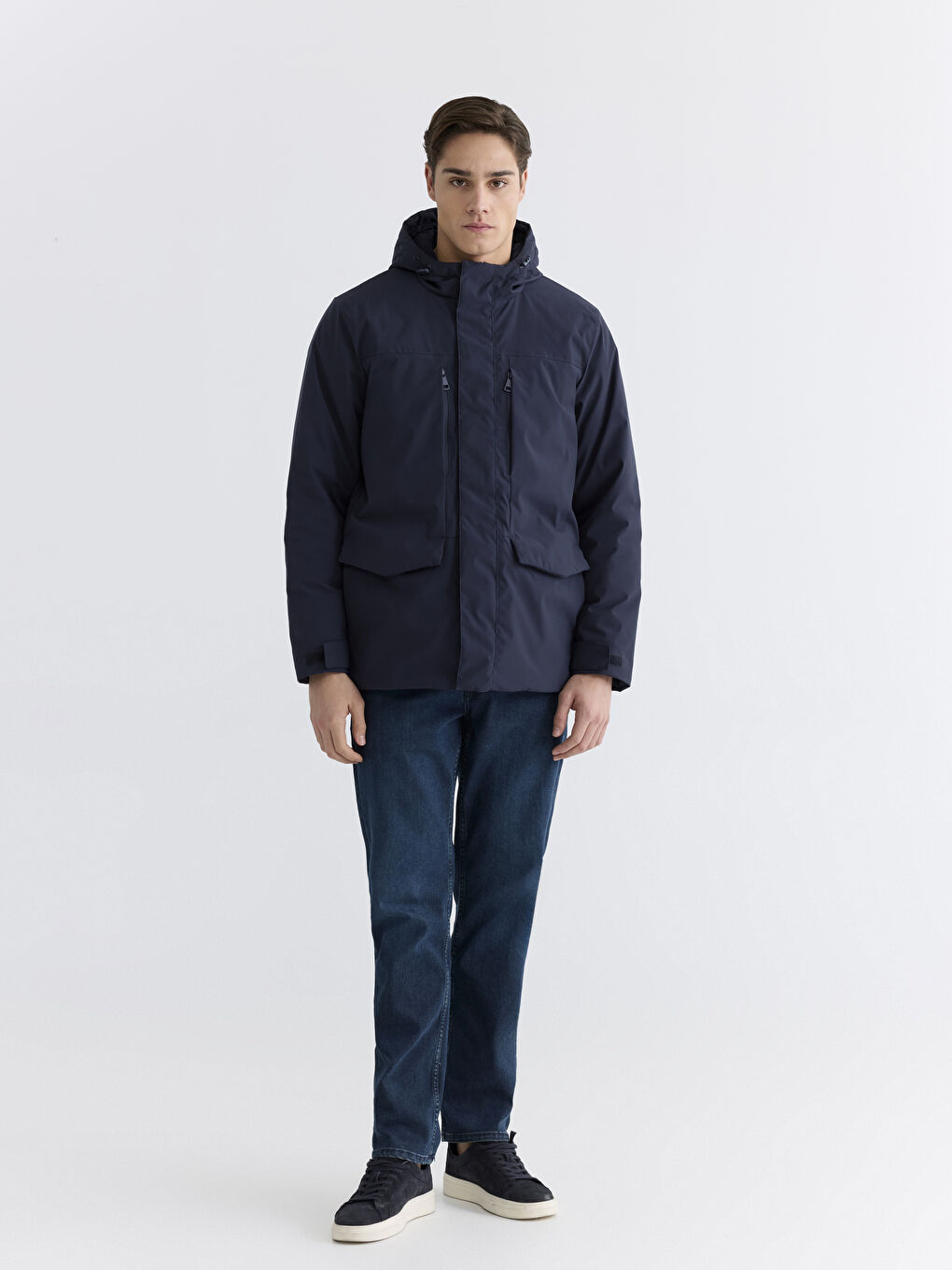 Lacivert Standart Kalıp Kapüşonlu Erkek Mont-2