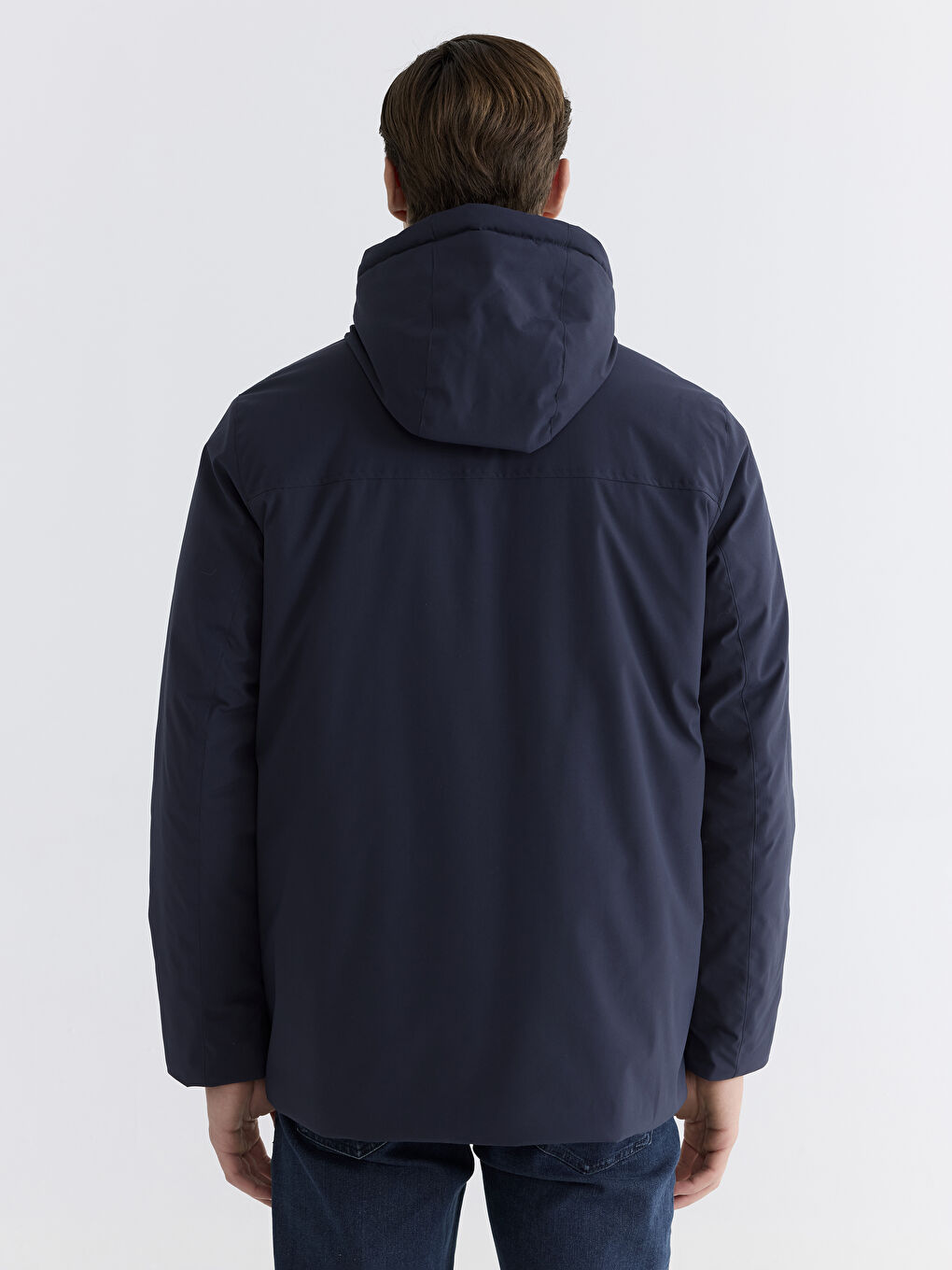 Lacivert Standart Kalıp Kapüşonlu Erkek Mont-6