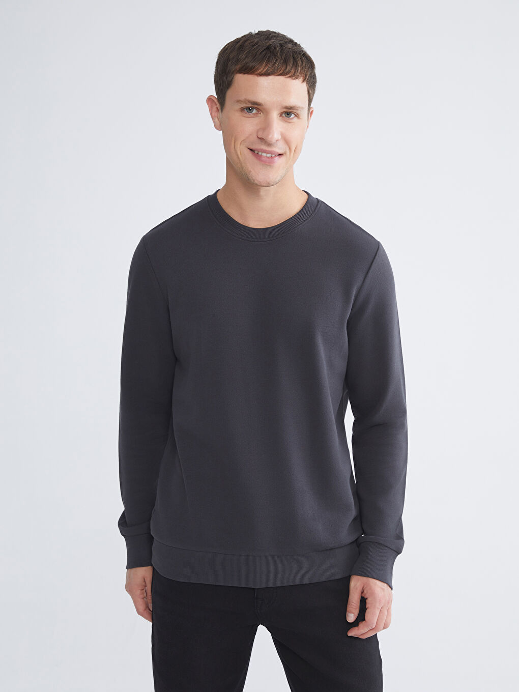 Antrasit Bisiklet Yaka Erkek Sweatshirt