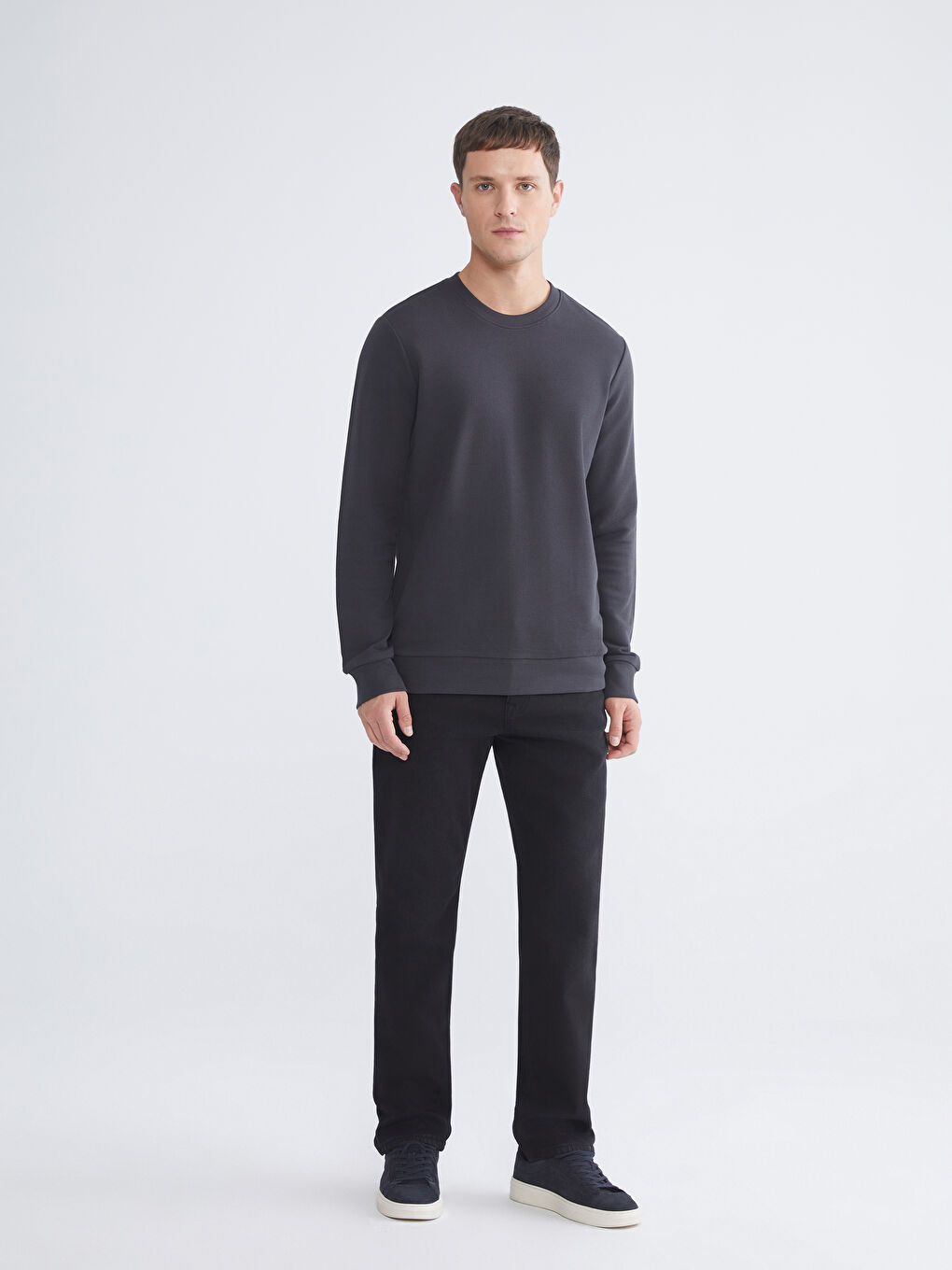 Antrasit Bisiklet Yaka Erkek Sweatshirt-1