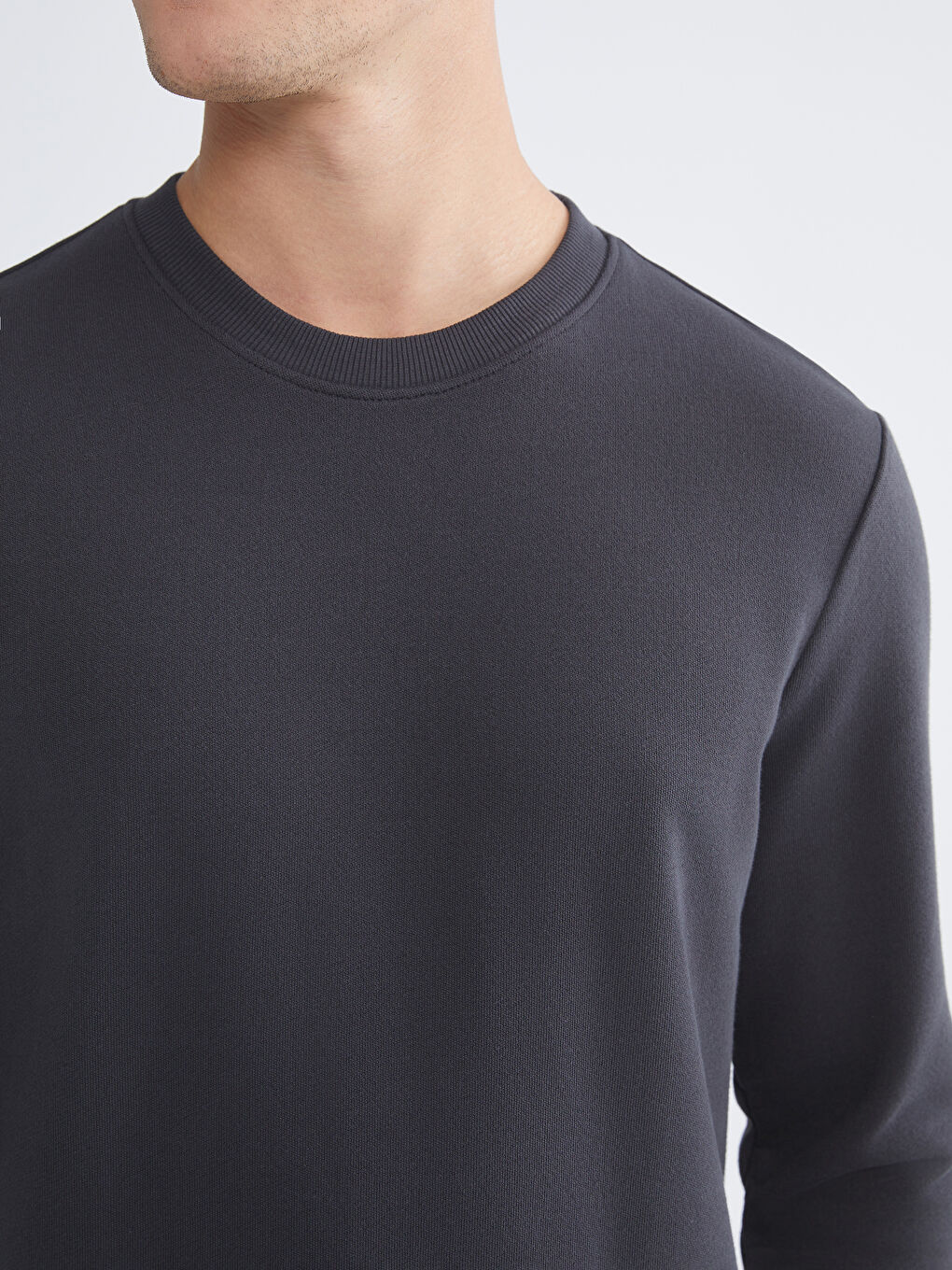 Antrasit Bisiklet Yaka Erkek Sweatshirt-2