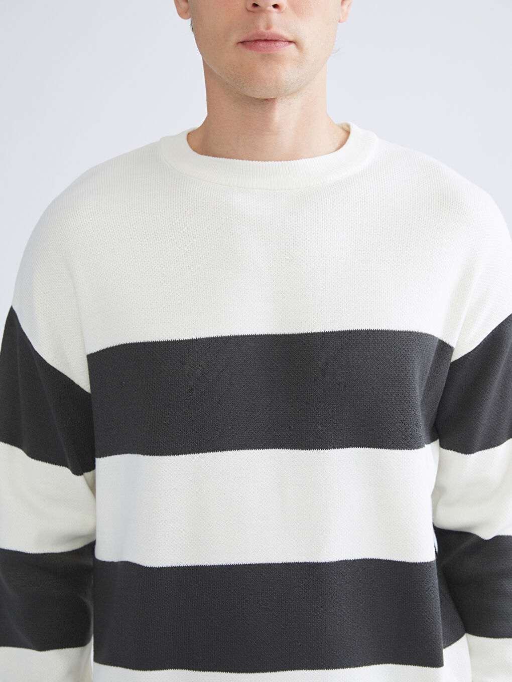 Antrasit Bisiklet Yaka Çizgili Erkek Triko Kazak-2