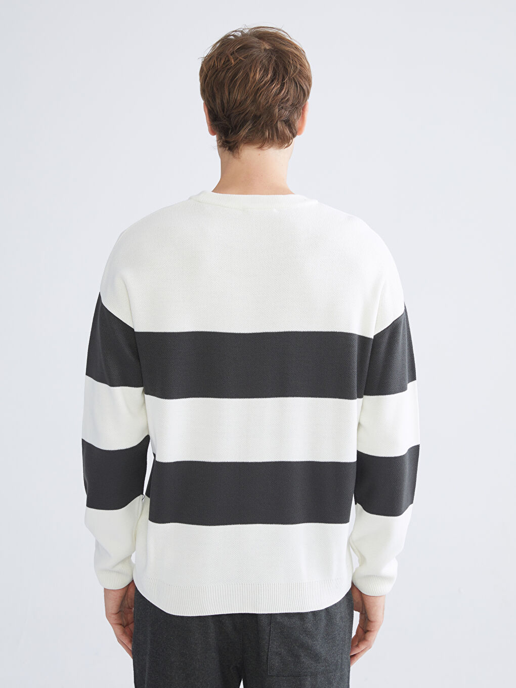 Antrasit Bisiklet Yaka Çizgili Erkek Triko Kazak-3