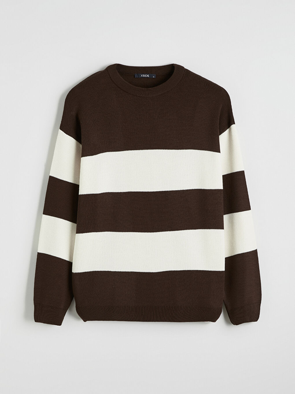 Kahverengi Bisiklet Yaka Çizgili Erkek Triko Kazak-4