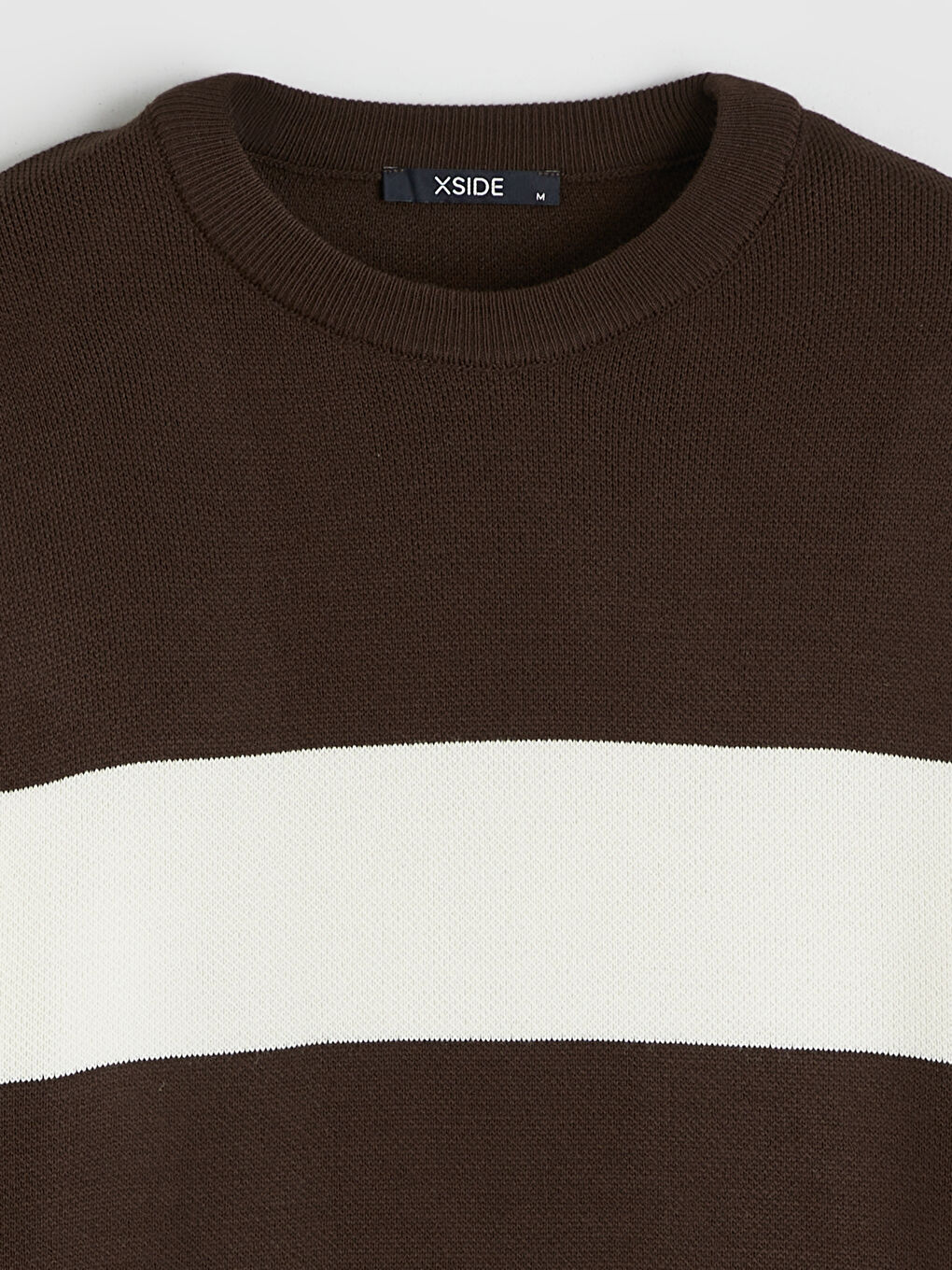 Kahverengi Bisiklet Yaka Çizgili Erkek Triko Kazak-5