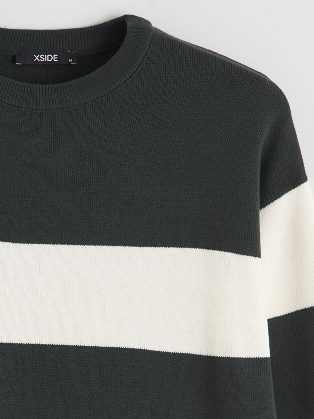 Yeşil Bisiklet Yaka Çizgili Erkek Triko Kazak-1