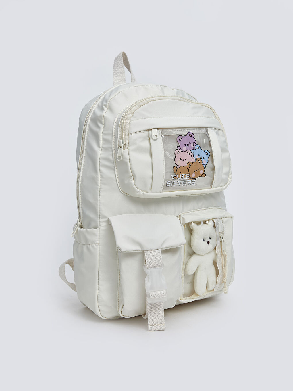 Ekru Çok Bölmeli Kız Çocuk Sırt Çantası