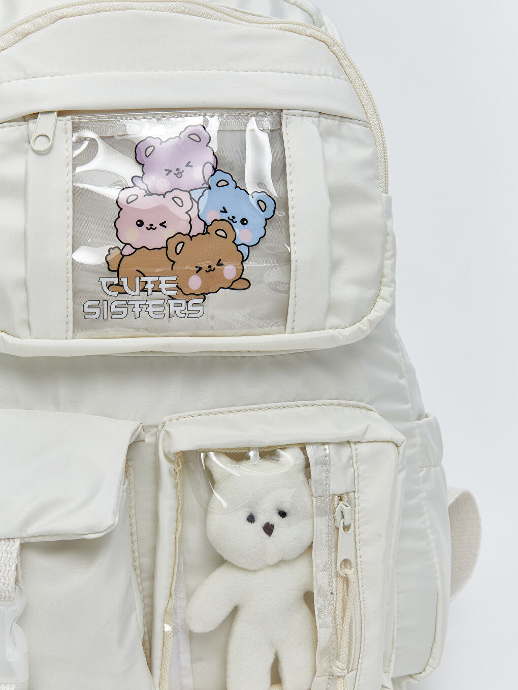 Ekru Çok Bölmeli Kız Çocuk Sırt Çantası-1