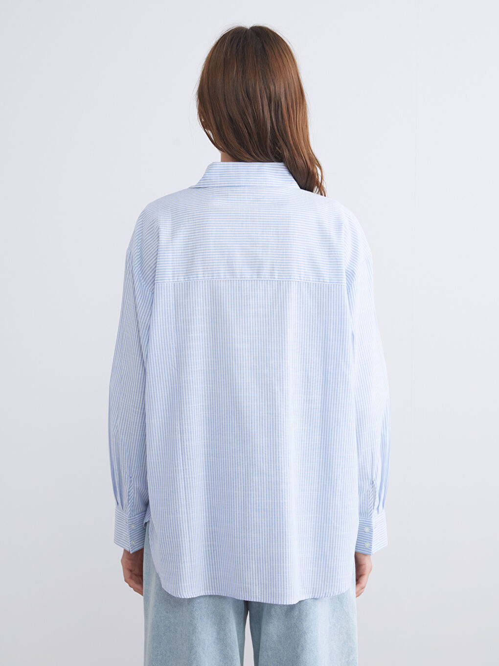 LCW Vision Striped Oversize Poplin Women's Shirt -W59113Z8-LEN