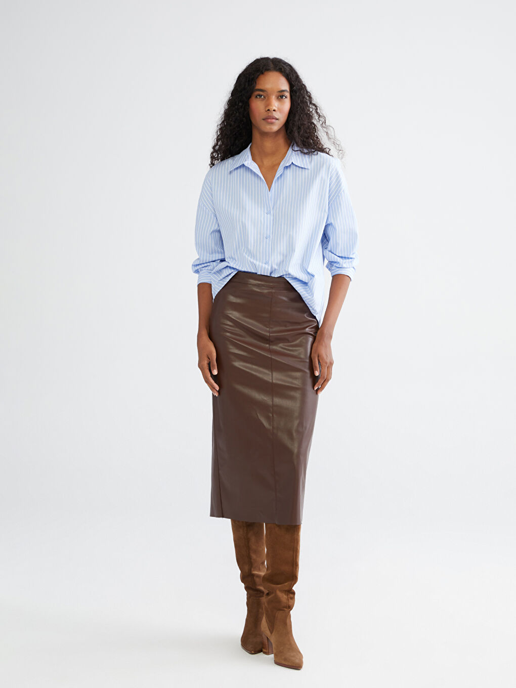 LCW Vision Striped Oversize Poplin Women's Shirt -W59116Z8-LEN