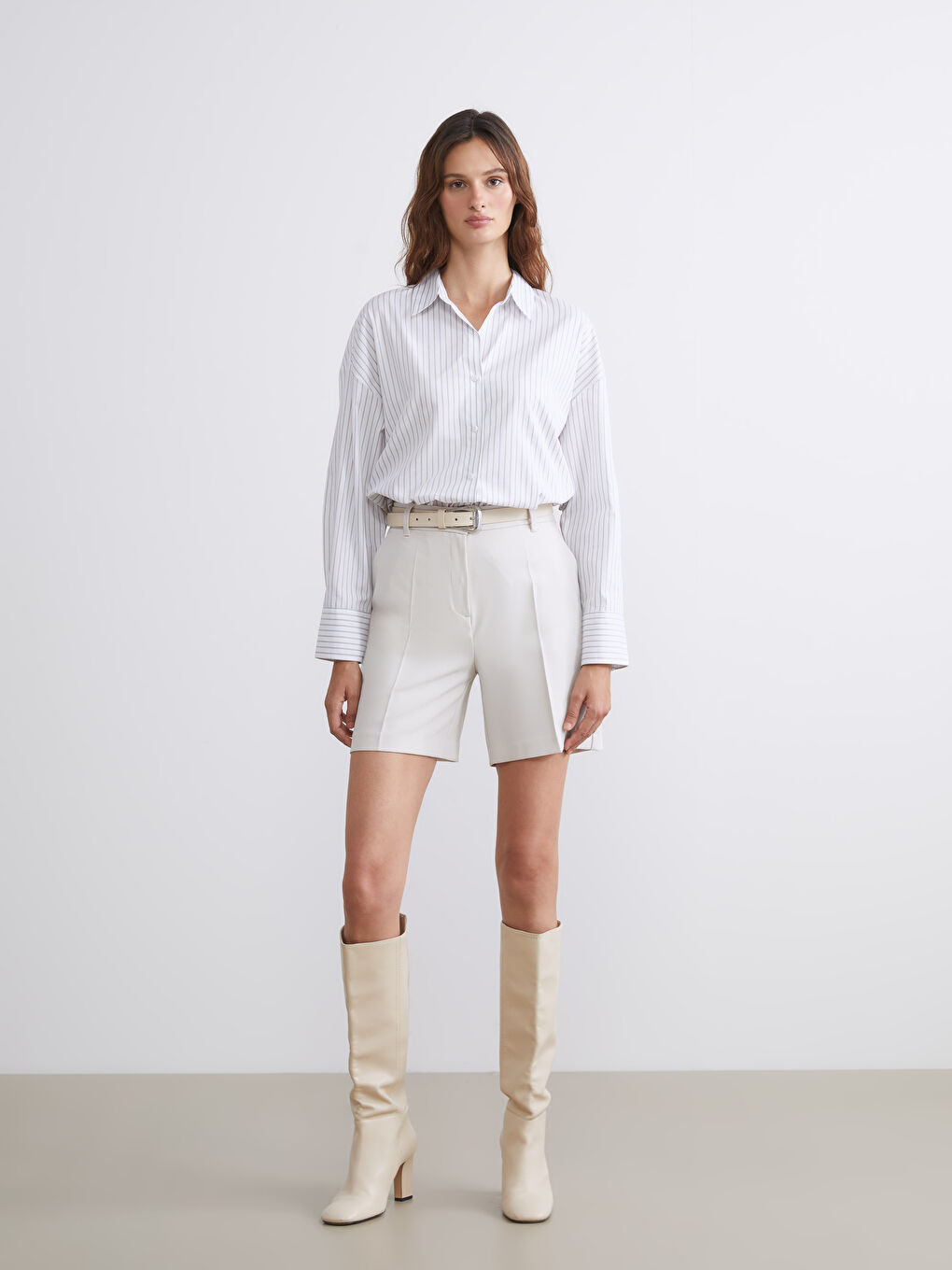 LCW Vision Striped Oversize Poplin Women's Shirt -W59116Z8-LFV