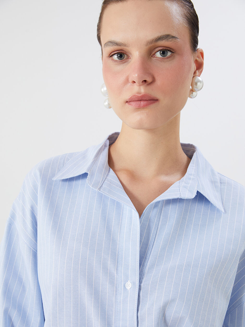 LCW Vision Striped Oversize Oxford Women's Shirt -W59143Z8-LEN