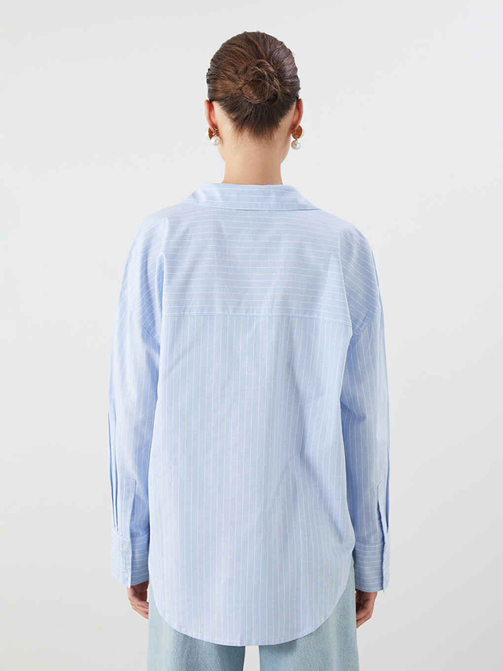 LCW Vision Striped Oversize Oxford Women's Shirt -W59143Z8-LEN