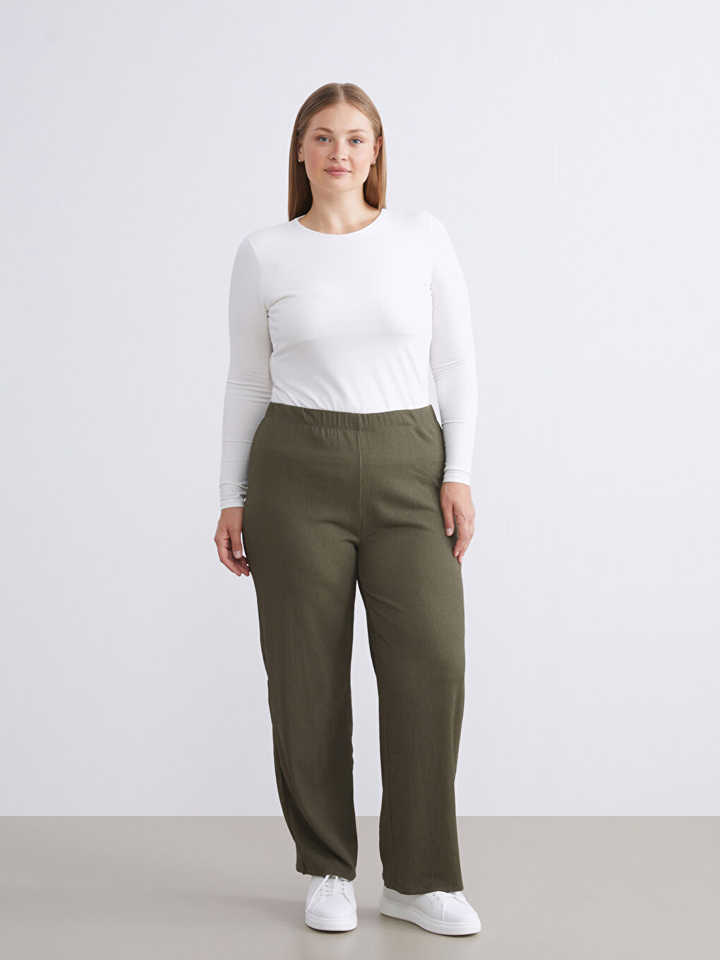 Elasticated Waist Textured Women's Trousers-1