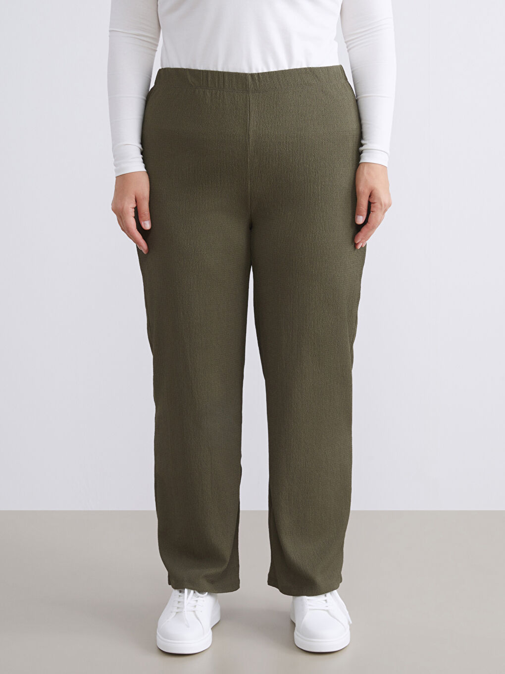 Elasticated Waist Textured Women's Trousers-5