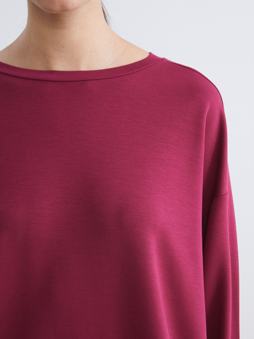 Bordo Bisiklet Yaka Oversize Kadın Pijama Üstü-3