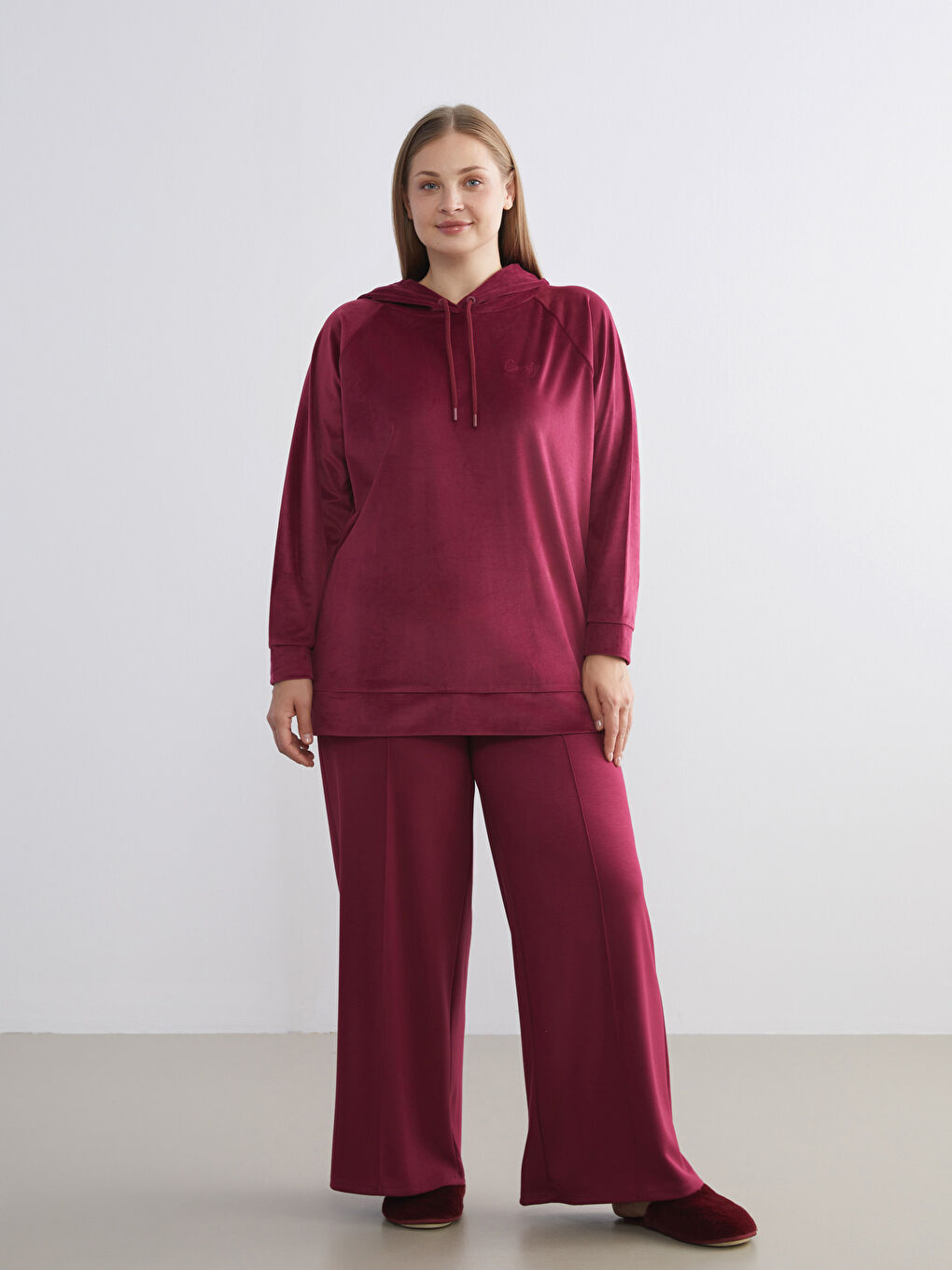 Bordo Beli Lastikli Kadın Pijama Altı-1