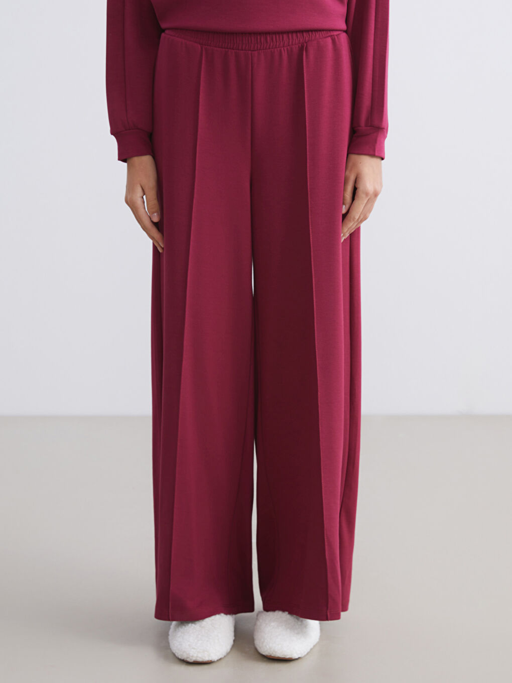 Bordo Beli Lastikli Kadın Pijama Altı-2