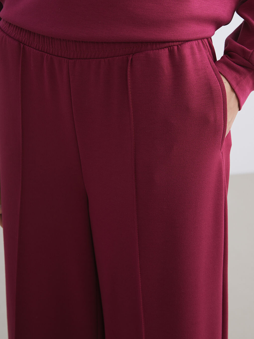 Bordo Beli Lastikli Kadın Pijama Altı-3