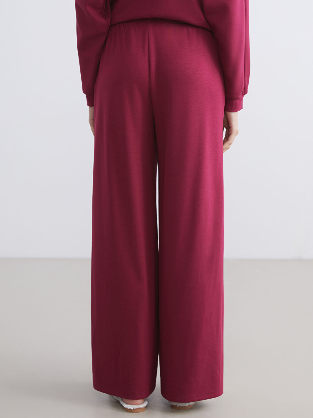 Bordo Beli Lastikli Kadın Pijama Altı-4