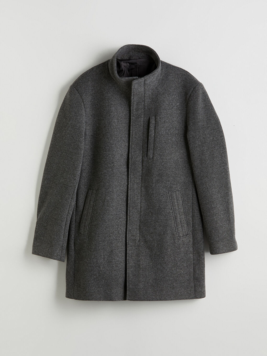 Antrasit Büyük Beden Standart Kalıp Dik Yaka Erkek Kaşe Kaban