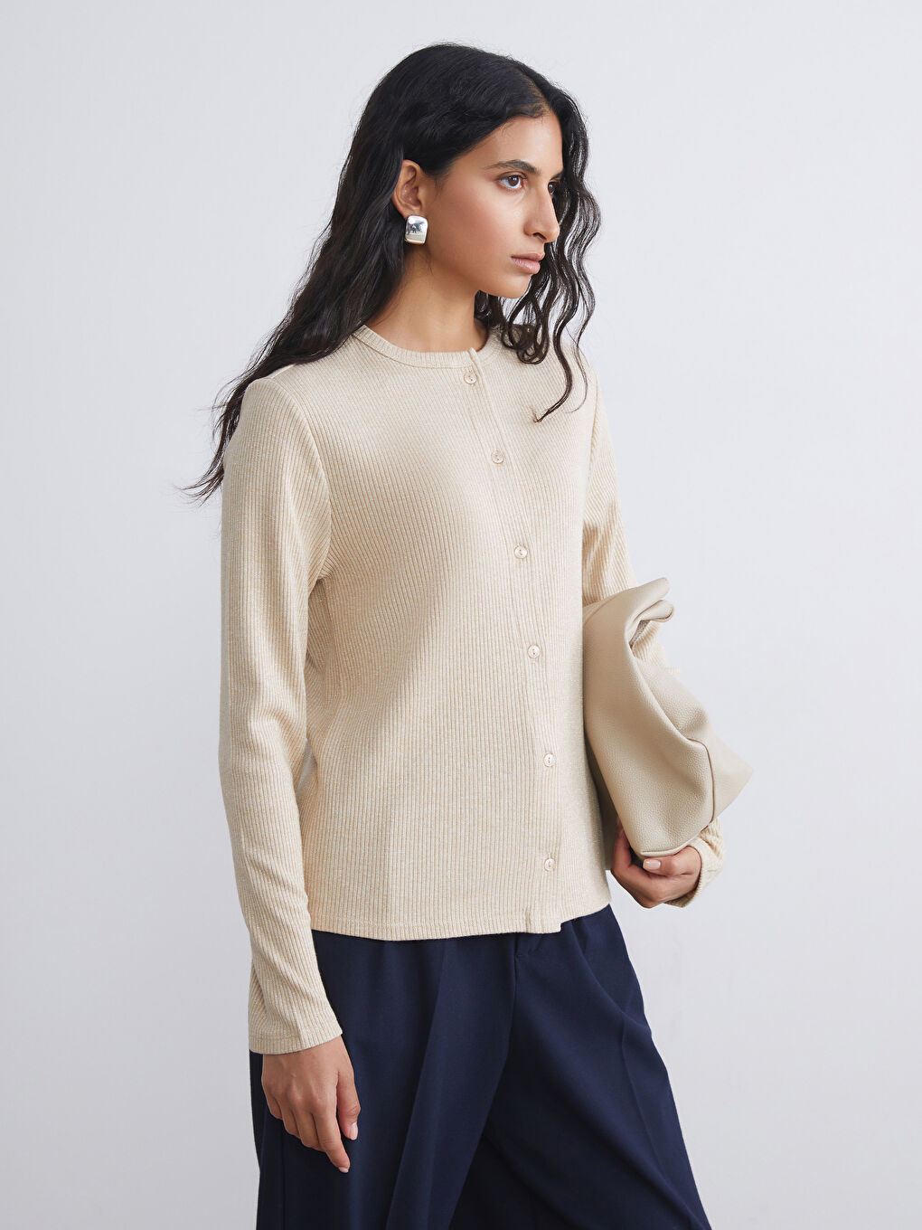 Crew Neck Women's Knitwear Cardigan