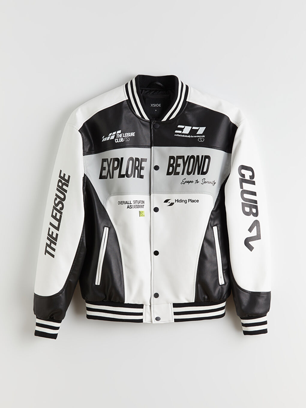 Beyaz Rahat Kalıp Kolej Yaka Logolu Erkek Mont-5