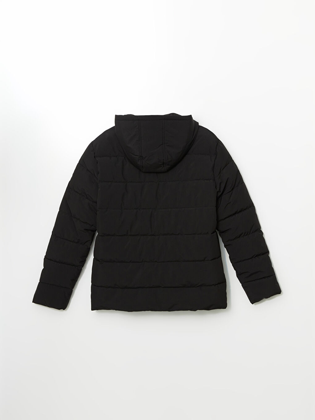 Siyah Standart Kalıp Kapüşonlu Erkek Şişme Mont-7