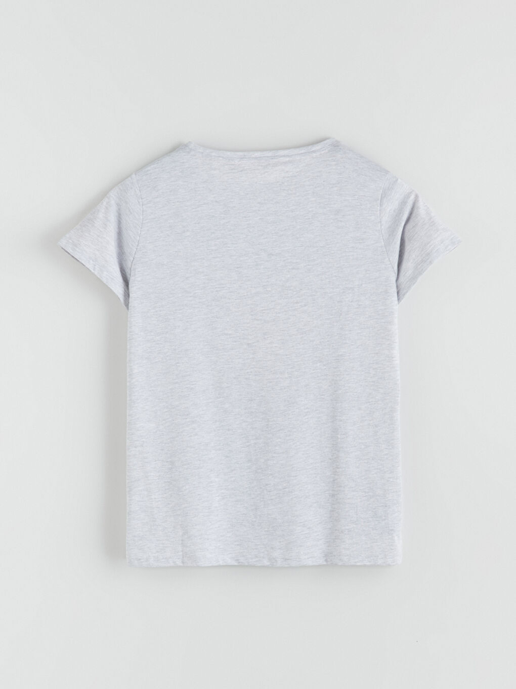 Gri Bisiklet Yaka Baskılı Kadın Pijama Üst-1