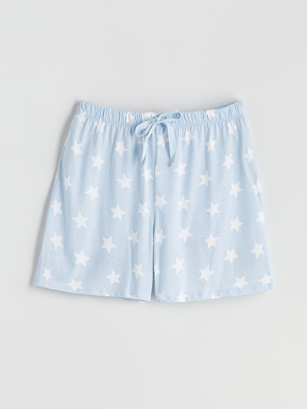 Mavi Beli Lastikli Baskılı Kadın Şort Pijama Altı