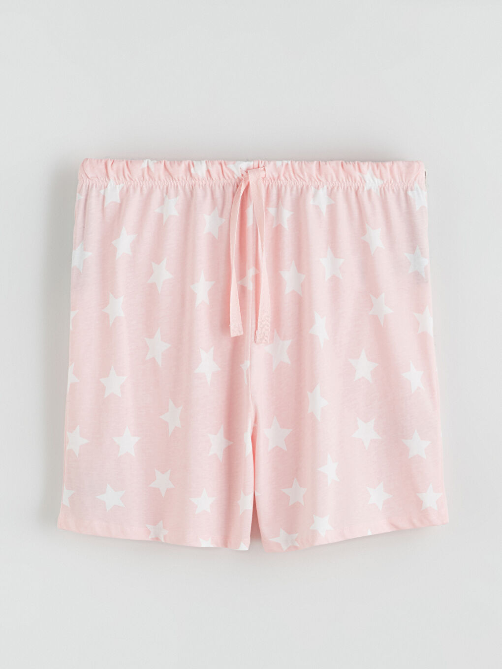 Pembe Beli Lastikli Baskılı Kadın Şort Pijama Altı