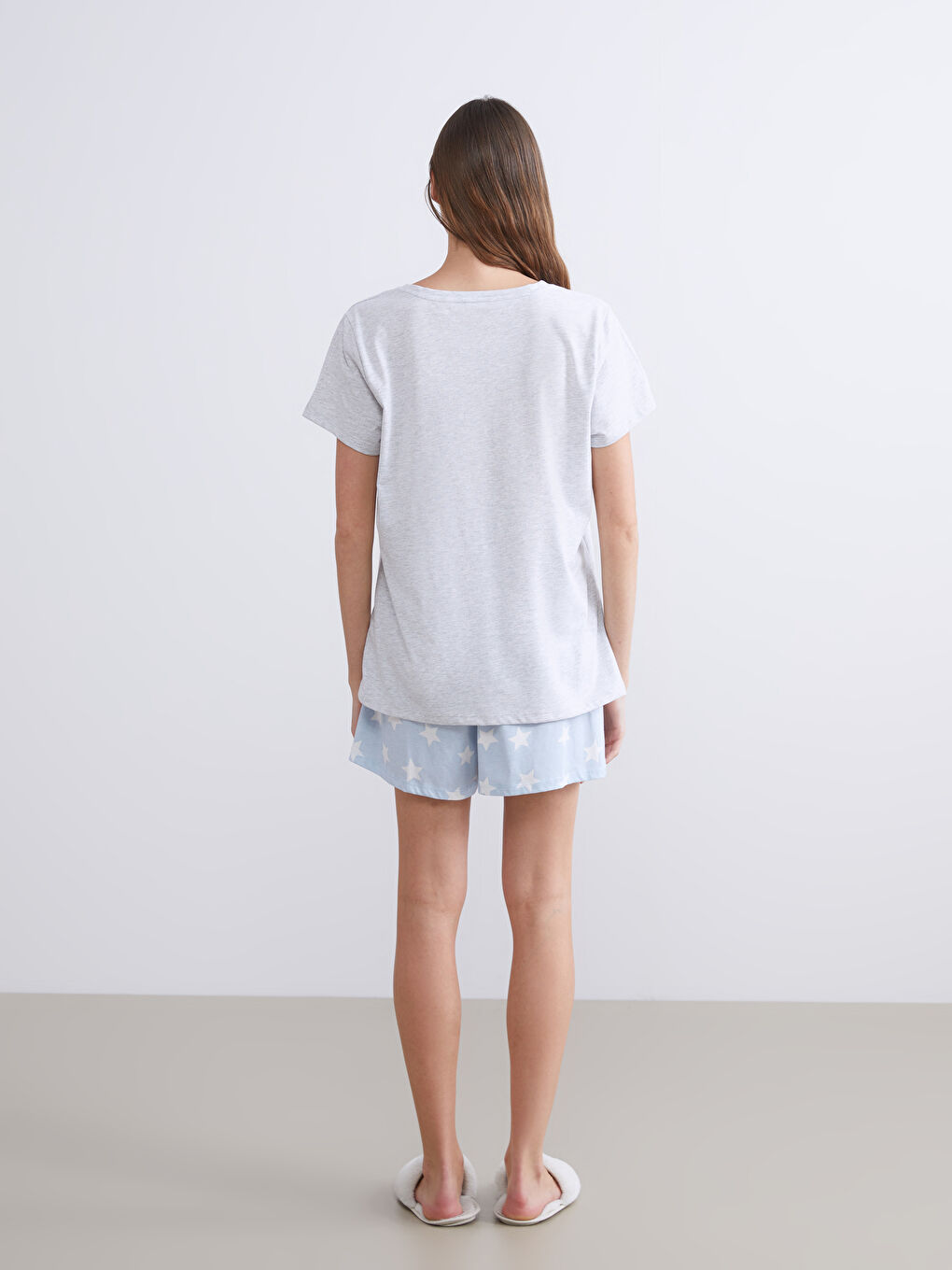 Mavi Yıldız Desenli Kadın Şortlu Pijama Takımı-4