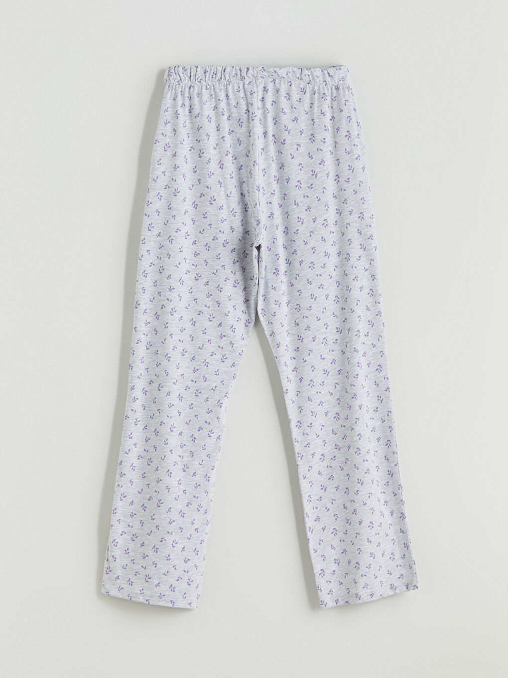 Gri Beli Lastikli Çiçekli Kadın Pijama Alt-1