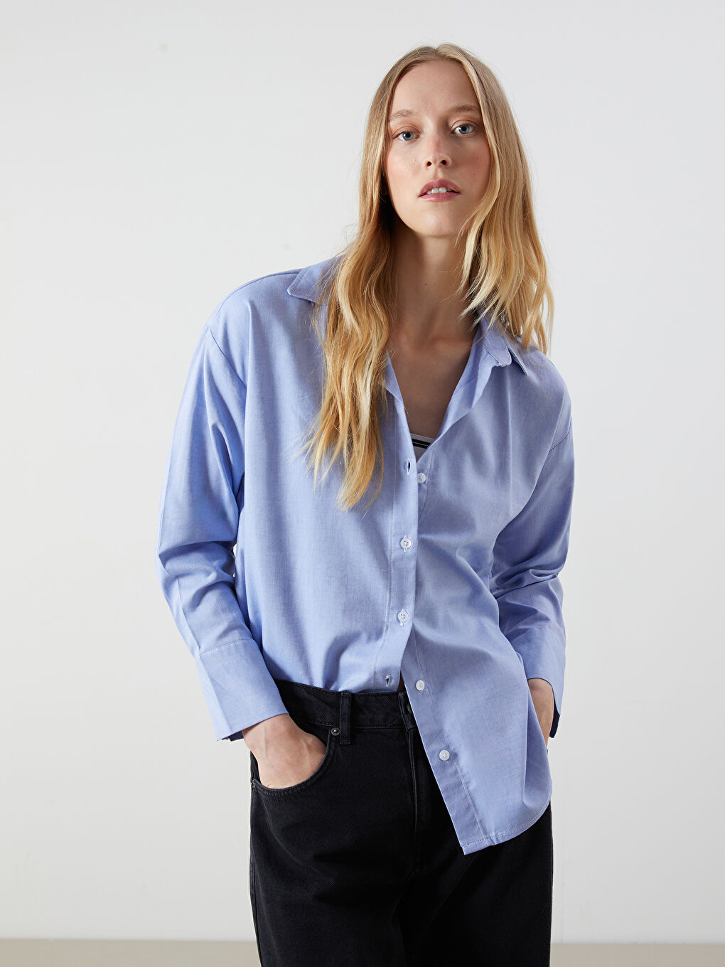 LCW Vision Striped Oversize Women's Shirt -W59357Z8-DHU