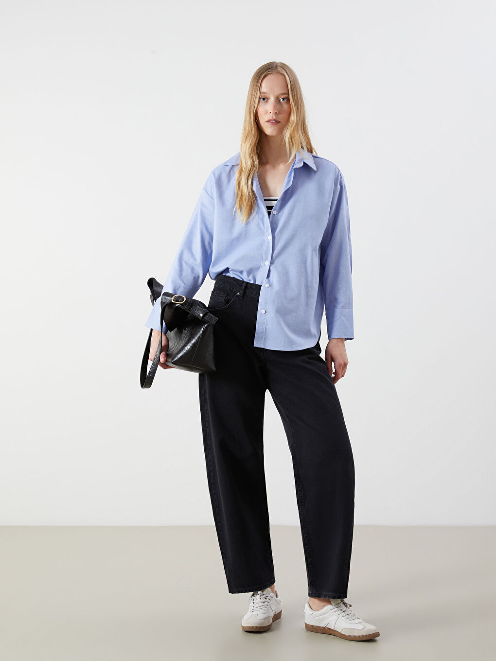 LCW Vision Striped Oversize Women's Shirt -W59357Z8-DHU