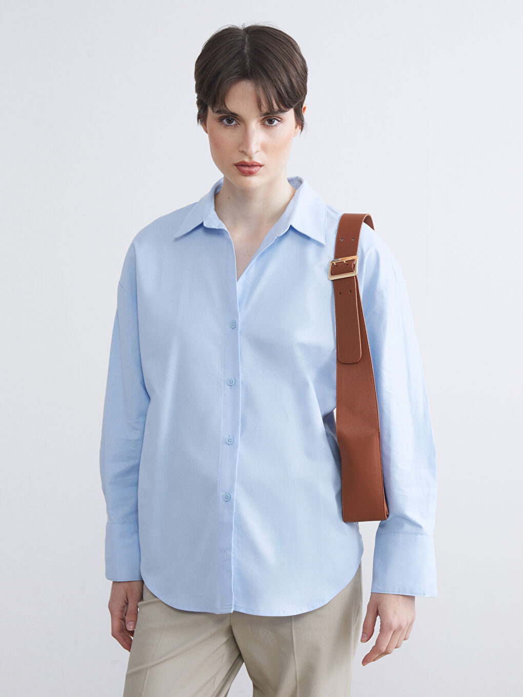 LCW Vision Striped Oversize Women's Shirt -W59357Z8-DHU