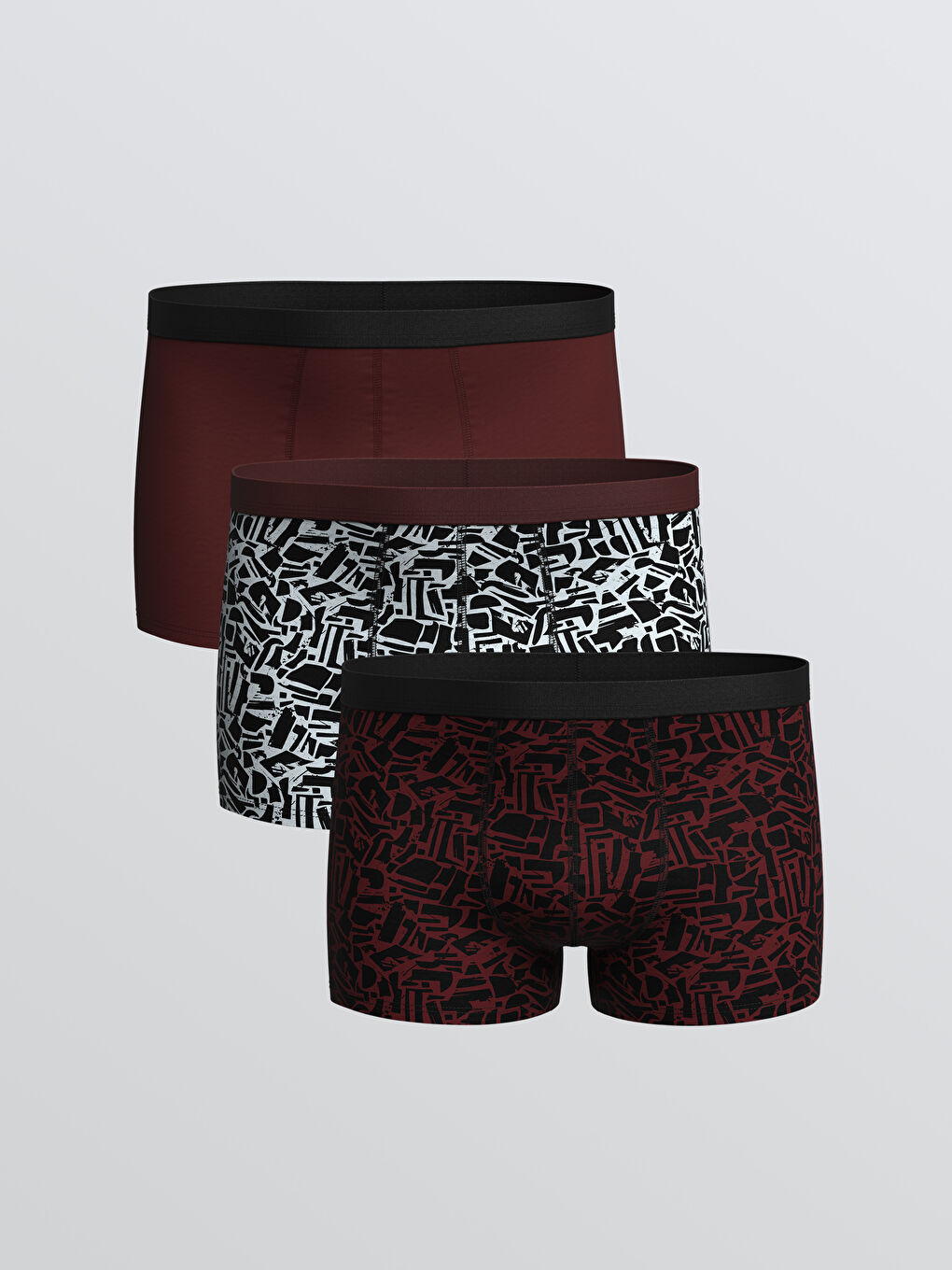 Bordo Standart Kalıp Pamuklu Esnek Erkek Boxer 3'lü