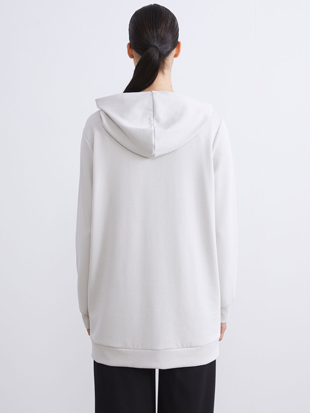 Gri Kapüşonlu Oversize Kadın Fermuarlı Sweatshirt-8